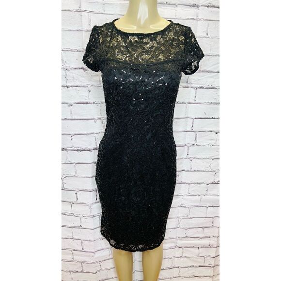 Marina Sequin Lace Cap Sleeve Sheath Dress - Picture 2 of 12